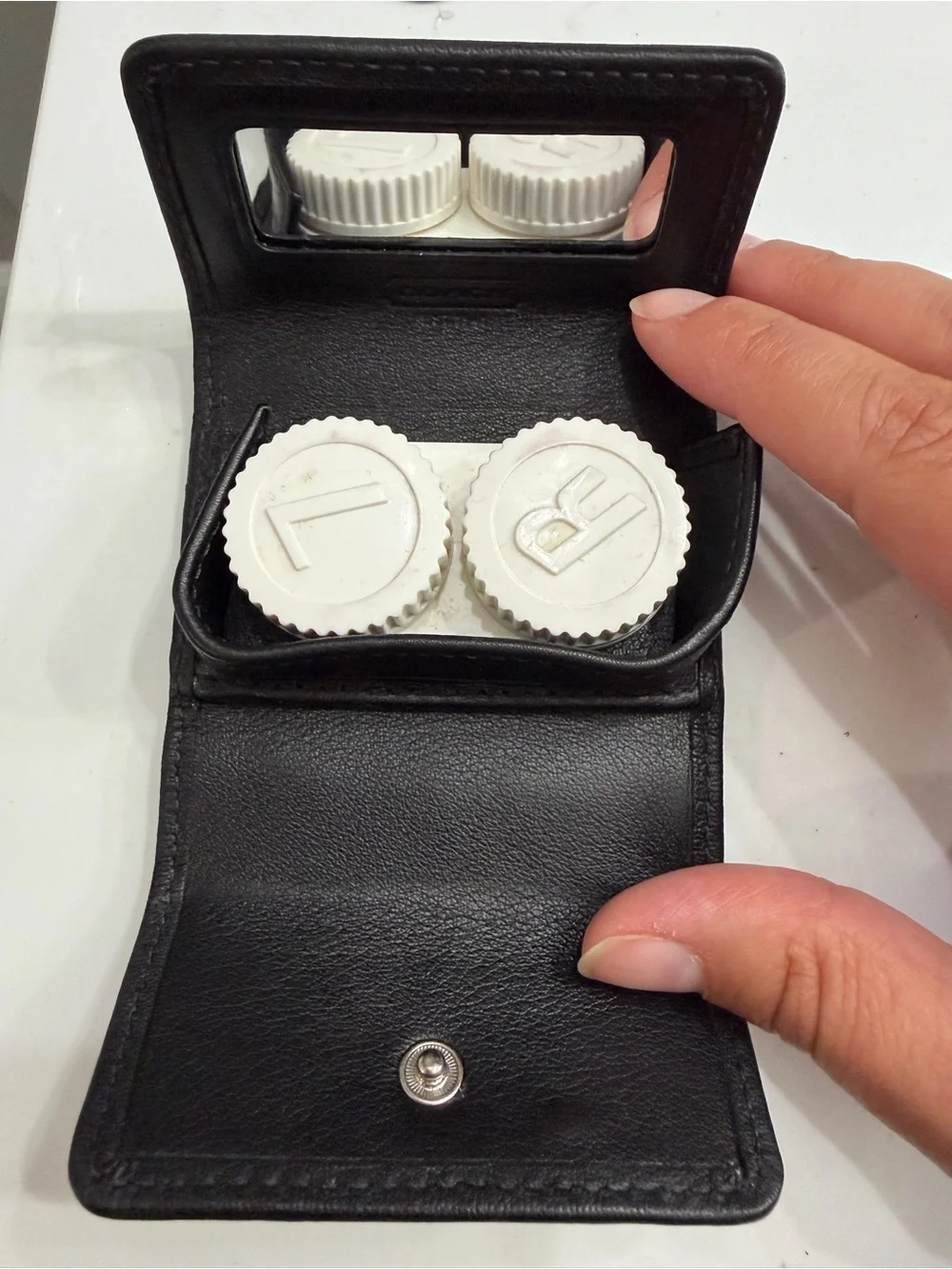 Coach Black Leather Contacts Case with Mirror